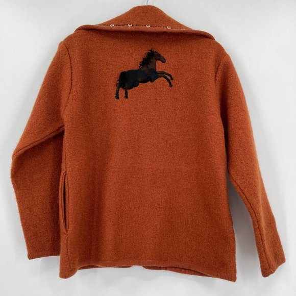 Lisa International Medium Jacket Sweater Zip Horse Beaded Horseshoe Western Rust - Picture 6 of 12